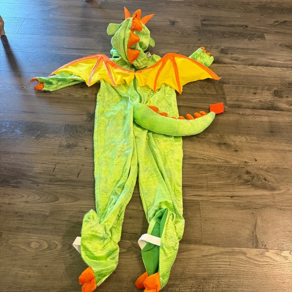 Spooktacular Creations Green Dragon Costume Toddler 3T Jumpsuit Hood Wings